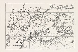 MAP OF CANADA AND NOVA SCOTIA, From Joannes de Salt's America Utriusque Descriptio, 1633, 1870s