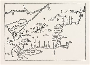NEW ENGLAND IN 1684, UNITED STATES OF AMERICA, from a Map engraved by Michault, US, USA, 1870s