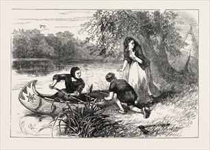 MRS. DUNSTAN ESCAPING DOWN THE MERRIMAC, MERRIMACK RIVER, UNITED STATES OF AMERICA, US, USA, 1870s