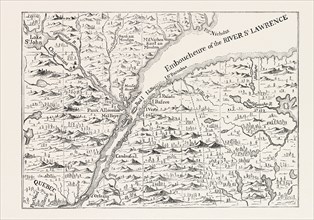 THE COURSE OF THE RIVER ST. LAWRENCE AS FAR AS QUEBEC (From Popple's Atlas, 1730) CANADA, 1870s