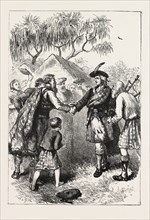 VISIT OF OGLETHORPE TO THE HIGHLAND COLONY, US, USA, 1870s engraving