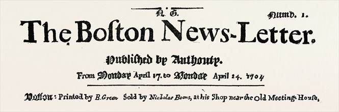 FACSIMILE OF THE ORIGINAL HEADLINE OF THE BOSTON NEWSLETTER, UNITED STATES OF AMERICA, US, USA,