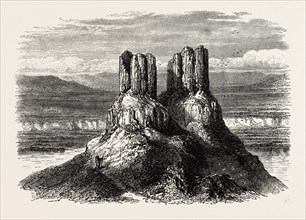 BASALTIC PINNACLES ON THE COLUMBIA RIVER, UNITED STATES OF AMERICA, US, USA, 1870s engraving