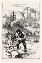 GOLD-WASHING IN CALIFORNIA, UNITED STATES OF AMERICA, US, USA, 1870s engraving