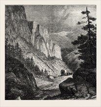 IN THE ROCKY MOUNTAINS, UNITED STATES OF AMERICA, US, USA, 1870s engraving