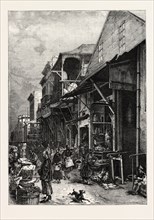 A MARKETPLACE IN SAN FRANCISCO, UNITED STATES OF AMERICA, US, USA, 1870s engraving