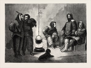 KANE AND HIS COMPANIONS IN THEIR VESSEL, 1870s engraving