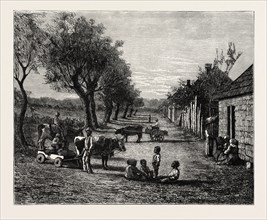 A VILLAGE IN GEORGIA, UNITED STATES OF AMERICA, US, USA, 1870s engraving