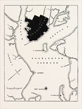 PLAN OF FORTS AND HARBOUR AT CHARLESTON, UNITED STATES OF AMERICA, US, USA, 1870s engraving