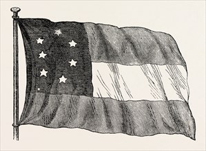 THE CONFEDERATE FLAG, UNITED STATES OF AMERICA, AMERICAN HISTORY, US, USA, 1870s engraving