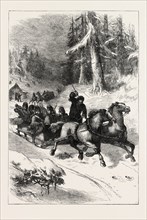 BRITISH TROOPS CONVEYED THROUGH CANADA, 1870s engraving