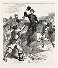 ARRIVAL OF McCLELLAN AT WILLIAMSBURG, UNITED STATES OF AMERICA, US, USA, 1870s engraving