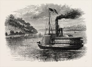 A PADDLE STEAMER ON THE POTOMAC, UNITED STATES OF AMERICA, US, USA, 1870s engraving