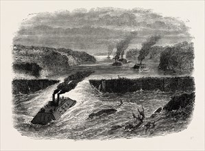 BAILEY'S DAM ON THE RED RIVER, AMERICAN CIVIL WAR, UNITED STATES OF AMERICA, US, USA, 1870s