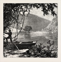 VIEW ON THE JAMES RIVER, UNITED STATES OF AMERICA, US, USA, 1870s engraving