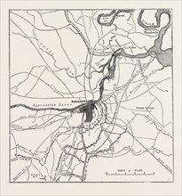 PLAN OF PETERSBURG, AND VICINITY, SHOWING THE CONFEDERATE AND FEDERAL FORTS, AMERICAN CIVIL WAR,