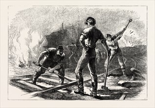 TROOPS TEARING UP A RAILWAY, AMERICAN CIVIL WAR, UNITED STATES OF AMERICA, US, USA, 1870s engraving