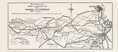PLAN OF THE CONFEDERATE RETREAT FROM RICHMOND AND PETERSBURG, AMERICAN CIVIL WAR, UNITED STATES OF