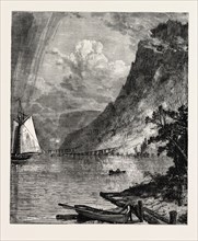 AMERICAN RIVER SCENERY: ON THE HUDSON, UNITED STATES OF AMERICA, US, USA, 1870s engraving