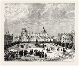 A PLAZA IN MEXICO, 1870s engraving