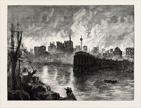THE BURNING OF CHICAGO, UNITED STATES OF AMERICA, US, USA, 1870s engraving