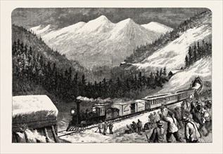 ON THE CENTRAL PACIFIC RAILROAD, UNITED STATES OF AMERICA, US, USA, 1870s engraving