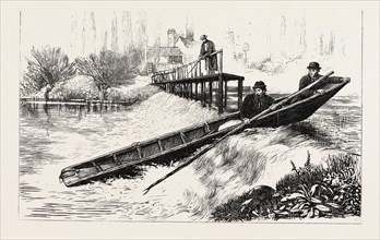 SHOOTING A WEIR, A SKETCH ON THE THAMES ABOVE RICHMOND, UK