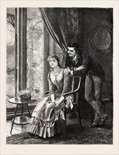 DRAWN BY ARTHUR HOPKINS, COUPLE, engraving 1884, life in Britain, UK, britain, british, europe,