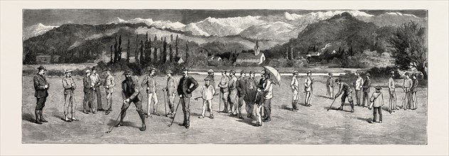 GOLF AT PAU FRANCE ENGRAVING 1884