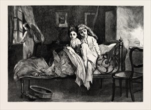 GIRLS IN BED, GIRL NEAR THE WINDOW, ENGRAVING 1884