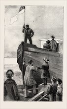 CHRISTENING THE ARK, engraving 1884, GRANTON QUARRY, NEAR EDINBURGH, UK, britain, british, europe,