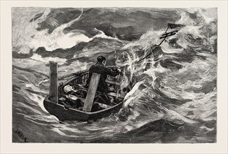 A STORM THE SEA ANCHOR IN USE, engraving 1884