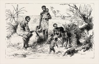 SHE LIVED BY AN ABYSSINIAN RIVER, engraving 1884, SLAVE TRADE, SLAVE, SLAVERY, SLAVES, SOCIAL