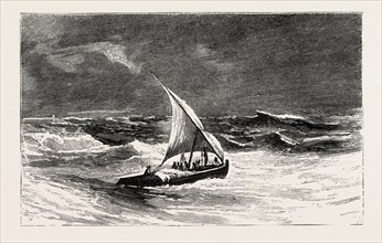 AND SMUGGLED ACROSS TO JEDDAH IN A SLAVE DHOW, engraving 1884, SLAVE TRADE, SLAVE, SLAVERY, SLAVES,