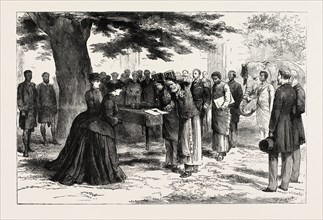 ENVOYS FROM ABYSSINIA PRESENTING KING JOHN'S GIFTS TO QUEEN VICTORIA AT OSBORNE, engraving 1884,