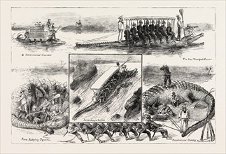 THE NILE EXPEDITION FOR THE RELIEF OF GENERAL GORDON THE TRANSPORT DIFFICULTY SOLVED, engraving