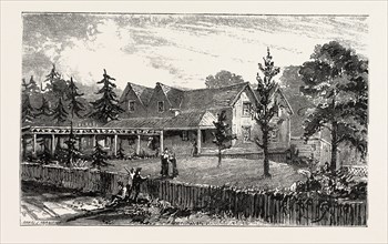 RESIDENCE OF MRS  HUGHES NEW RUGBY TENNESEE, ENGRAVING 1884, US, USA, America, United States