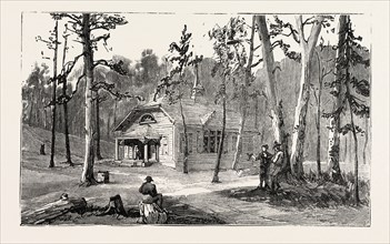 THE HUGHES PUBLIC LIBRARY, THOMAS HUGHES SETTLEMENT NEW RUGBY TENNESEE, ENGRAVING 1884, US, USA,