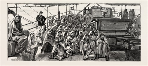 LANDED AT DEMERARA, Guyana, SOUTH AMERICA, EAST INDIAN IMMIGRANTS, ENGRAVING 1884