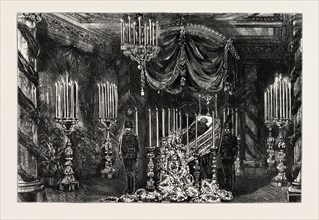 THE LATE DUKE OF BRUNSWICK LYING IN STATE, ENGRAVING 1884, UK, britain, british, europe, united