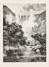 THE KAIETEUR FALLS, BRITISH GUIANA, ENGRAVING 1884, a high-volume waterfall on the Potaro River in