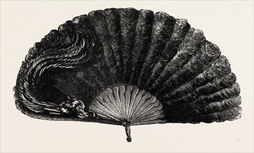 MODERN OSTRICH FEATHER FAN , ENGRAVING 1882