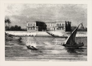 THE SUMMER PALACE OF THE VICEROY AT CAIRO EGYPT, ENGRAVING 1882