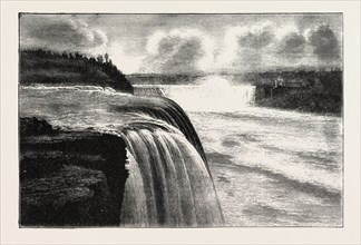 THE NIAGARA FALLS, VIEW FROM PROSPECT POINT, AMERICA, US, USA, United States, ENGRAVING 1882