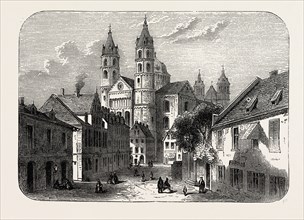 The Cathedral at Worms Germany,  ENGRAVING 1882