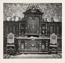 CARVED SIDEBOARD FOR A DINING ROOM,  ENGRAVING 1882