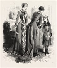 BREAKFAST GOWN AND CHILD'S COSTUME,  FASHION, ENGRAVING 1882