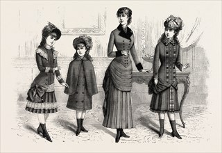 GIRLS' WINTER COSTUMES,  FASHION, ENGRAVING 1882