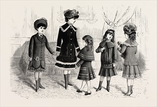 CHILDREN'S WINTER COSTUMES,  FASHION, ENGRAVING 1882