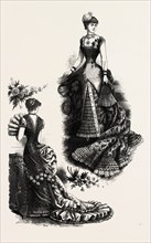 EVENING TOILETTES FOR DINNERS AND BALLS,  FASHION, ENGRAVING 1882